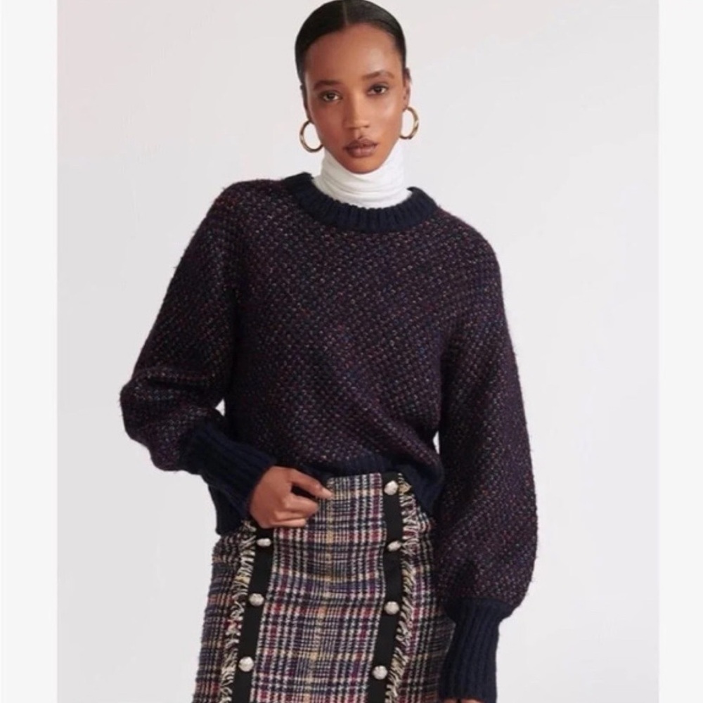 Veronica Beard Multicolor Knit Crewneck Sweater | Chunky Texture Alpaca Wool